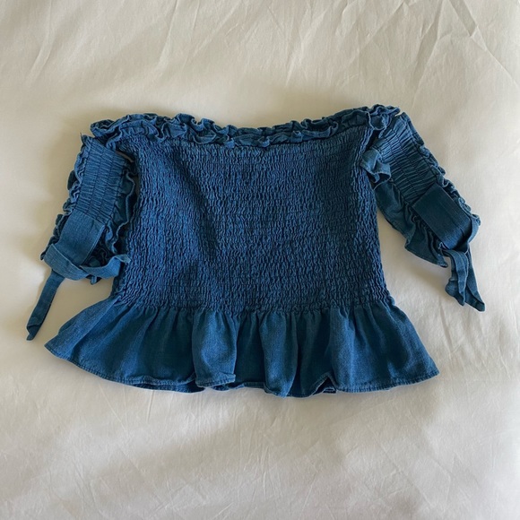 Dance & Marvel Blue Off The Shoulder Top - Picture 3 of 5